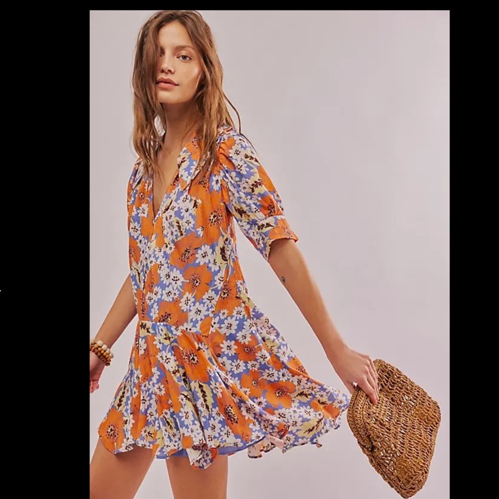 NWT Free People Sugar Crush Mini Dress in Cobalt Combo